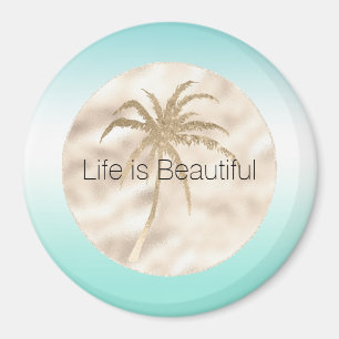 Guld Tropical Handflatan Träd Mint Aqua Ombre Magnet