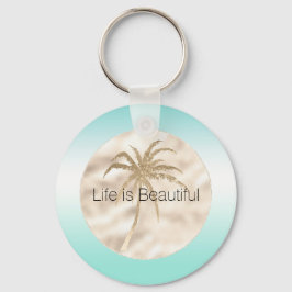 Guld Tropical Handflatan Träd Mint Aqua Ombre Nyckelring