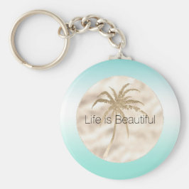 Guld Tropical Handflatan Träd Mint Aqua Ombre Nyckelring