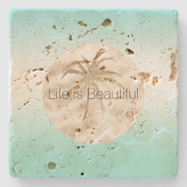 Guld Tropical Handflatan Träd Mint Aqua Ombre Stenunderlägg