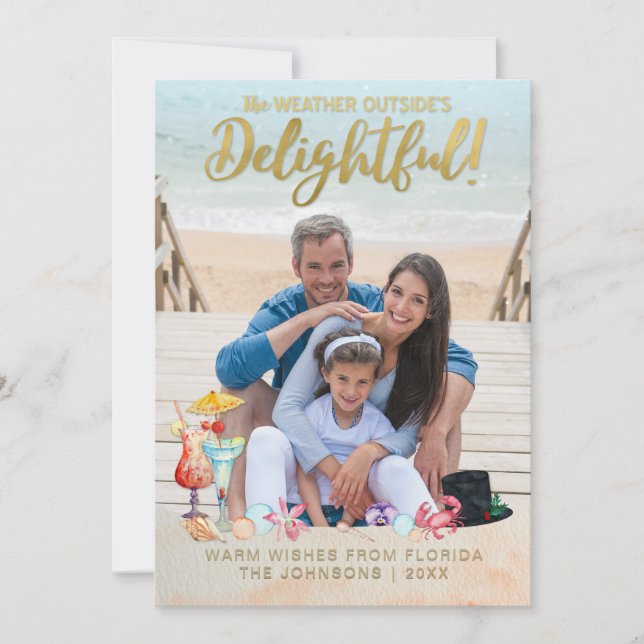 Guld #Tropical #Helgdagars jul Florida Photo Julkort (Framsida)