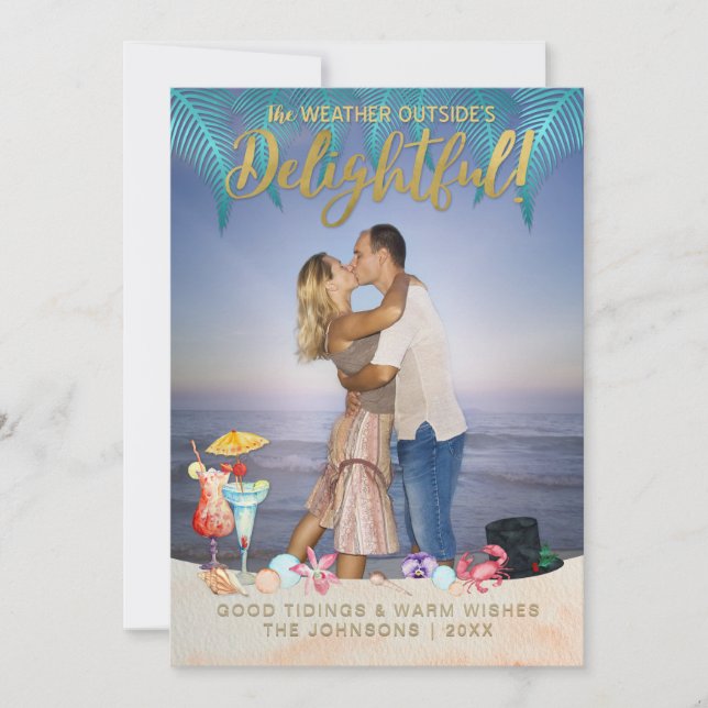 Guld Tropical Helgdagars jul i Florida Photo Julkort (Framsida)