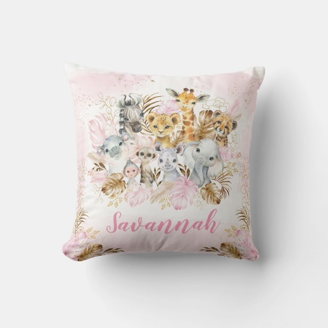  Guld Tropical Jungle Safari Animals Nursery Kudde (Framsida)