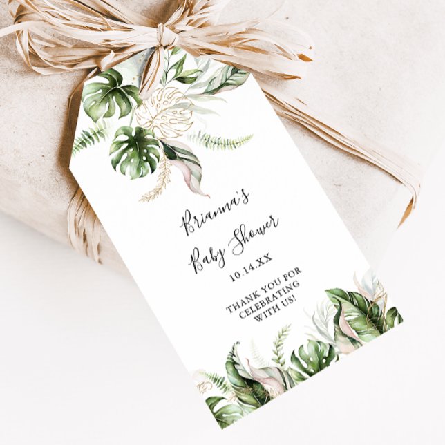 Guld Tropisk Grönska Baby Shower Presentetikett (Skapare uppladdad)