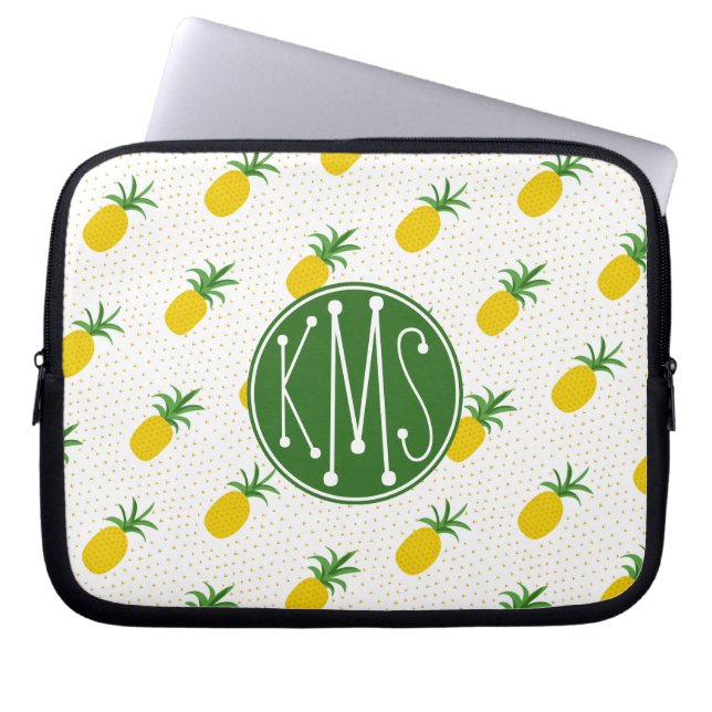 Guld- tropisk Monogram för ananas | Laptop Fodral (Framsidan)