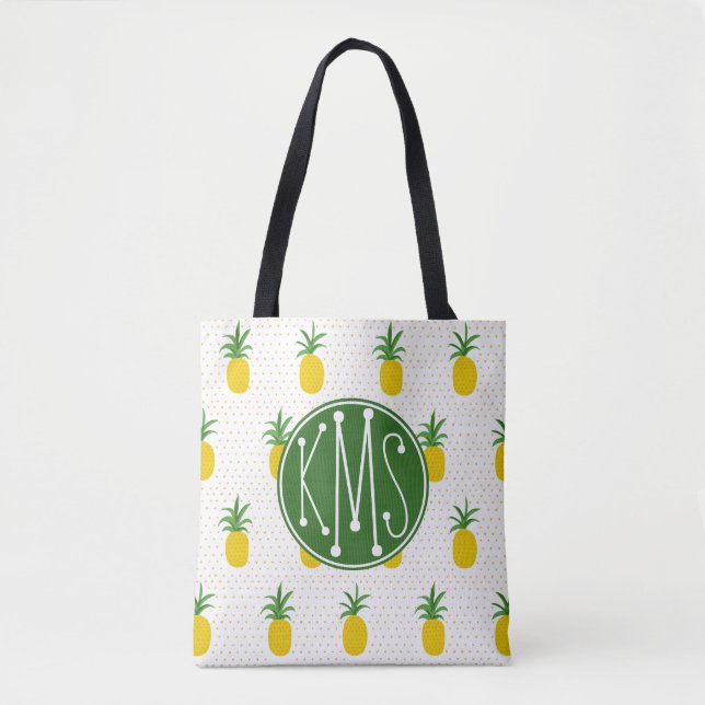 Guld- tropisk Monogram för ananas | Tygkasse (Framsida)