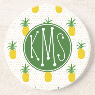 Guld- tropisk Monogram för ananas Underlägg