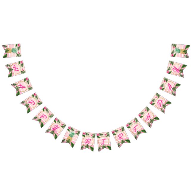 Guld tropiska Aloha Grattis på födelsedagen  Vimplar (Alla)