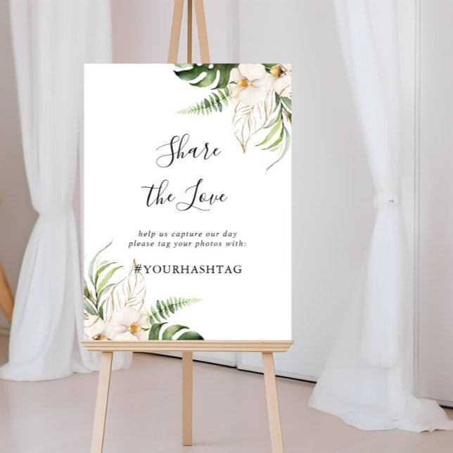 Guld Tropiska blomman  Kärlek Hashtag-skylten Poster (Skapare uppladdad)