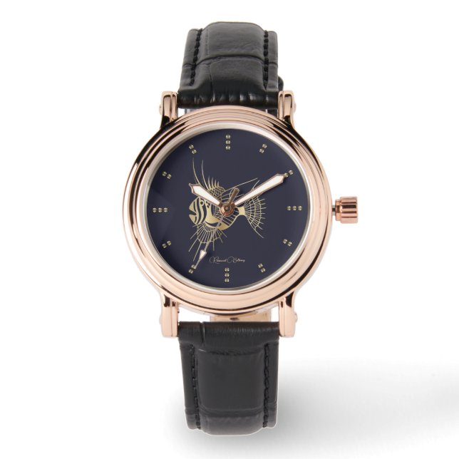 Guld Tropiska fisklyx Armbandsur (Framsida)