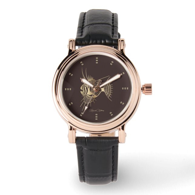 Guld Tropiska fisklyx Armbandsur (Framsida)