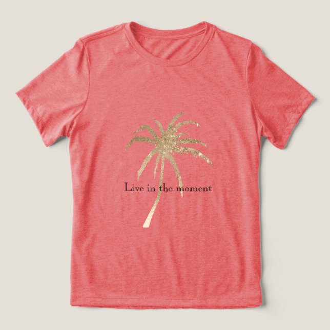 Guld Tropiska Handflatan Träd T Shirt (Design Framsida)
