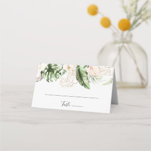 Guld Tropiskt Foliage Blommigt Bröllop Placeringskort