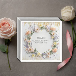 Guld tryckte Wildblomma i babyskor i blomman Pappersservett