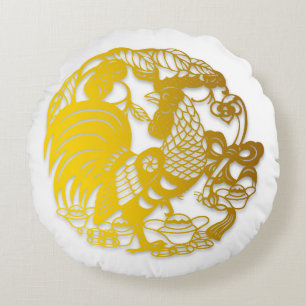 Guld Tupp Papercut Kinesiskt år Zodiac Birth P Rund Kudde