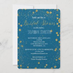 Guld Turcoise Glittery Confetti möhippa Inbjudningar