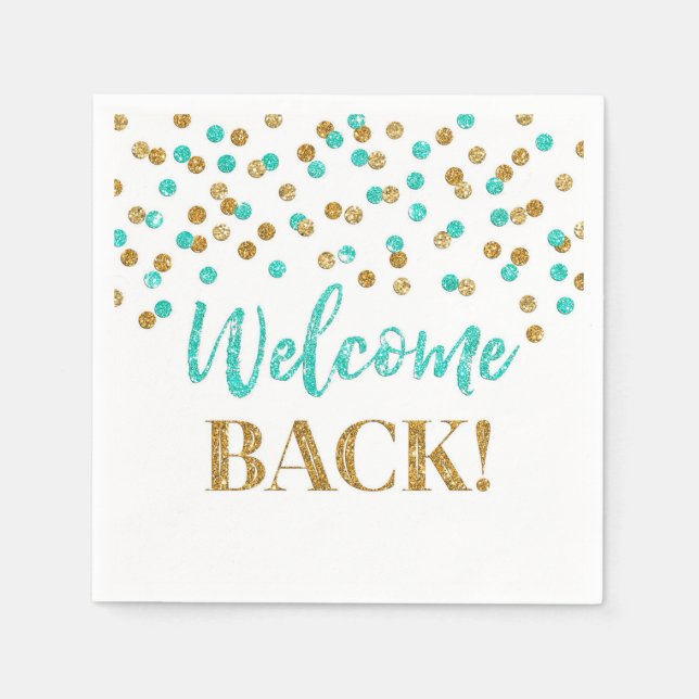 Guld Turcos Confetti Välkommen tillbaka Napkins Pappersservett (Framsidan)