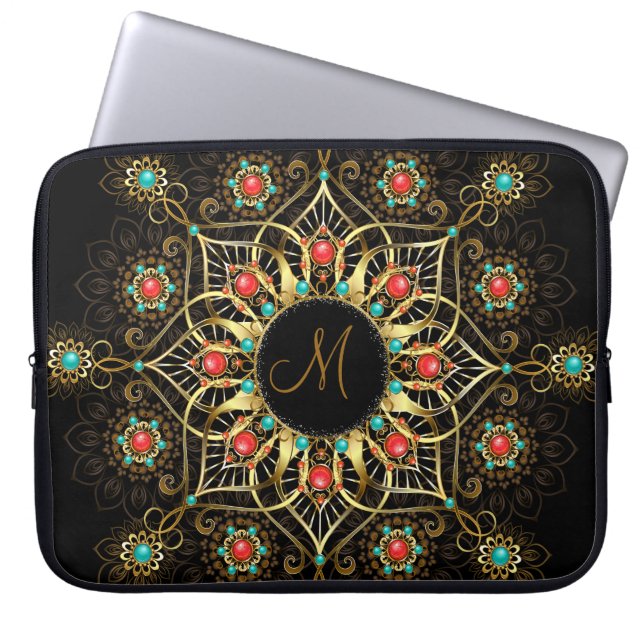 Guld Turcos Red Mandala Monogram Laptop Fodral (Framsidan)