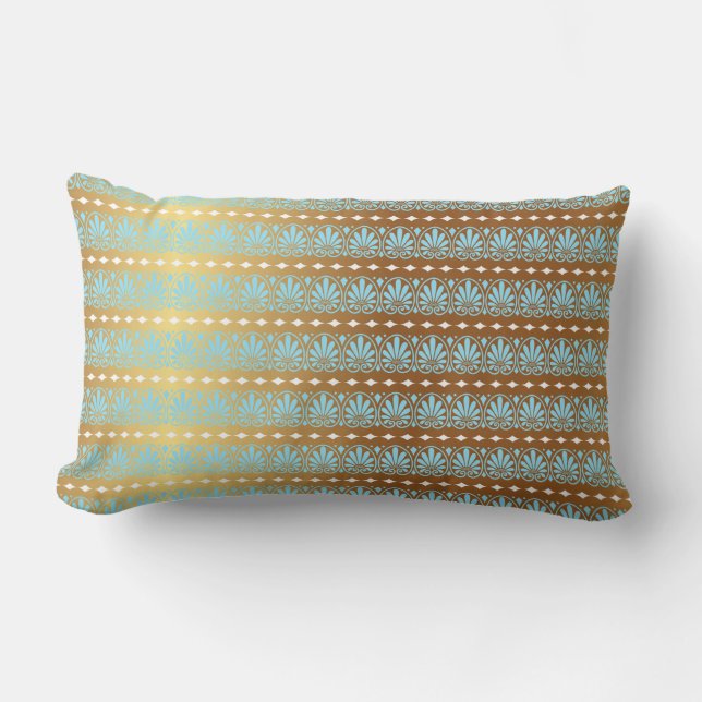 Guld Turkos Aquamarine Rand Metallic Royal Lumbarkudde (Framsida)
