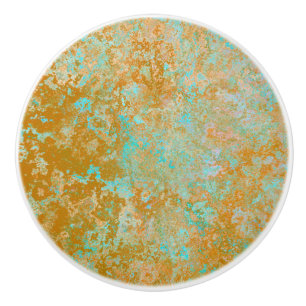 Guld & Turkos Blue Patina Alcohol Bläck Abstrakt Knopp