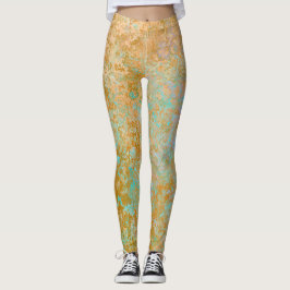 Guld & Turkos Blue Patina Alcohol Bläck Abstrakt Leggings