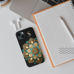 Guld Turkos Lotus Flower Black Monogram