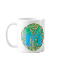 Guld, Turkos Monogram M och Färgrika Blommor
