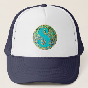 Guld, Turkos Monogram S och Färgrika Blommor Keps