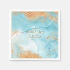 Guld Turquise Abstrakt Namn Modern Bröllop Pappersservett