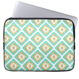 Guld & Turquise Chic Ikat Mönster Laptop Fodral