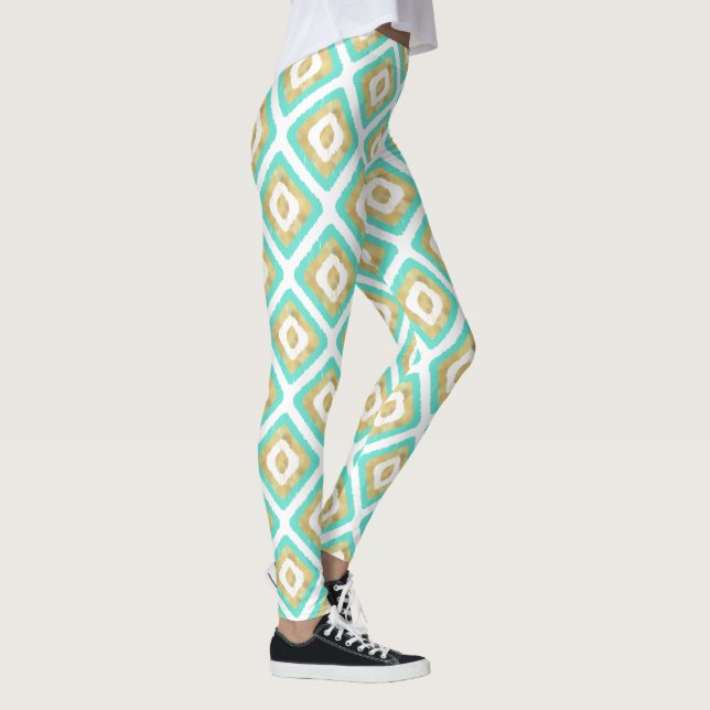 Guld & Turquise Chic Ikat Mönster Leggings (Höger)