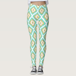 Guld & Turquise Chic Ikat Mönster Leggings