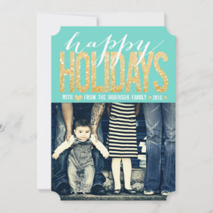 Guld Turquise Glad helg Photo Flat Card Julkort