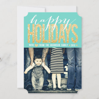Guld Turquise Glad helg Photo Flat Card Julkort