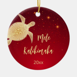 Guld Turtle Hawaii-jul Familjefoto Julgransprydnad Keramik