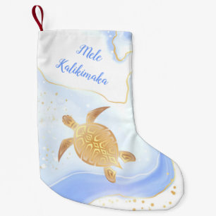 Guld Turtle Tribal Blue Marble Mele Kalikimaka Liten Julstrumpa