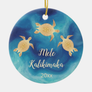 Guld Turtles Blue Hawaii-jul Julgransprydnad Keramik