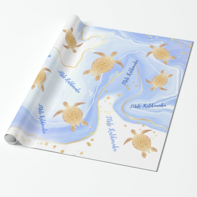Guld Turtles Blue | Mele Kalikimaka | Jul Presentpapper (Utrullad)