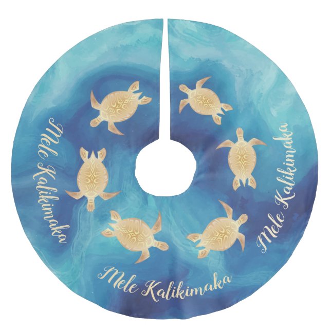 Guld Turtles Blue | Mele Kalikimaka | Julgransmatta Borstad Polyester (Framsidan)