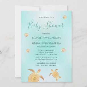 Guld Turtles Kön Neutral Baby Shower Inbjudningar