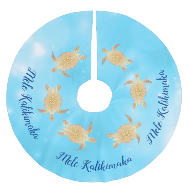 Guld Turtles Mele Kalikimaka Blue Bokeh Julgransmatta Borstad Polyester (Framsidan)