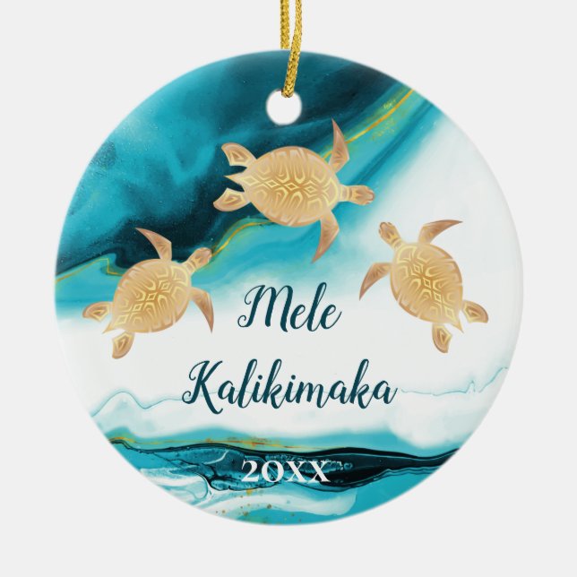 Guld Turtles | Mele Kalikimaka | Familjefoto Julgransprydnad Keramik (Framsidan)