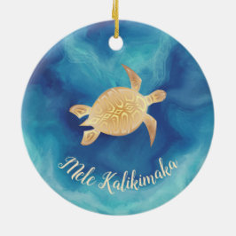 Guld Turtles Mele Kalikimaka Hawaiian Jul Julgransprydnad Keramik