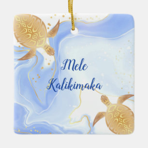Guld Turtles Mele Kalikimaka Hawaiian Jul Julgransprydnad Keramik