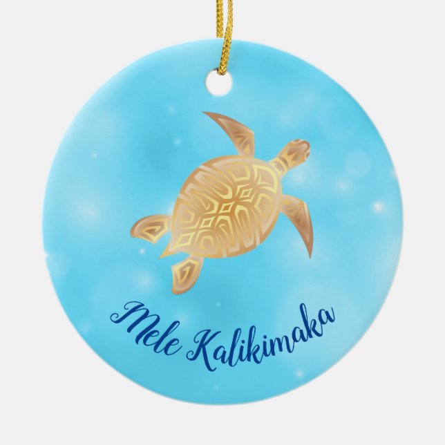 Guld Turtles Mele Kalikimaka Hawaiian julce Julgransprydnad Keramik (Framsidan)
