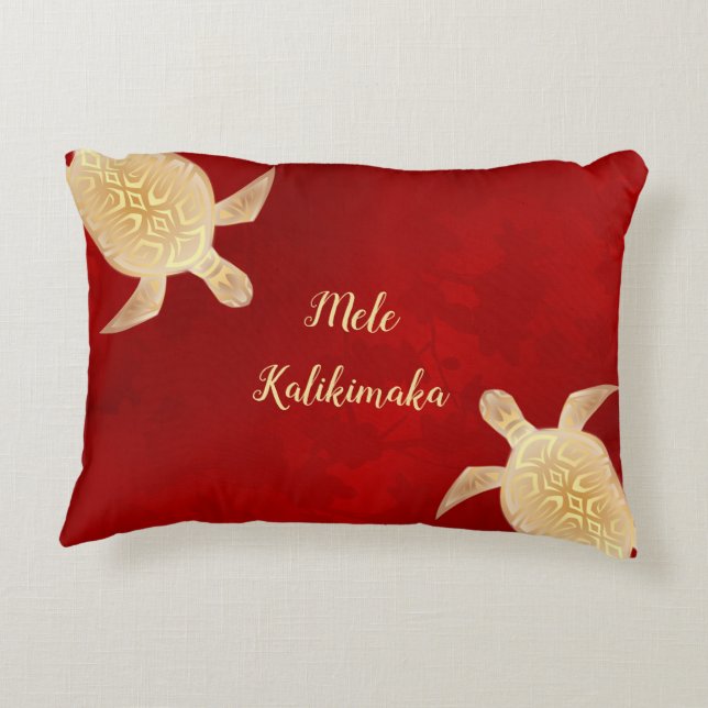 Guld Turtles Mele Kalikimaka Hawaiian Red Prydnadskudde (Baksidan)