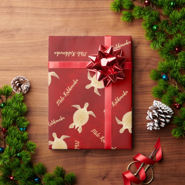 Guld Turtles Red | Mele Kalikimaka | Jul Presentpapper (Julgåva)
