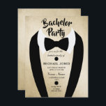 Guld Tuxedo Bow Tie Bachelor Party Inbjudan<br><div class="desc">Design Courtestin of https://www.etsy.com/shop/teabreakart</div>