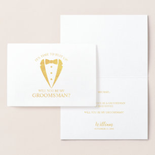 Guld Tuxedo Kostym Personlig Groomsman Frieri Folierat Kort