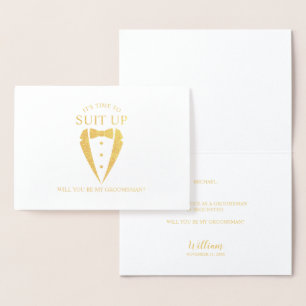 Guld Tuxedo Kostym Personlig Groomsman Frieri Folierat Kort